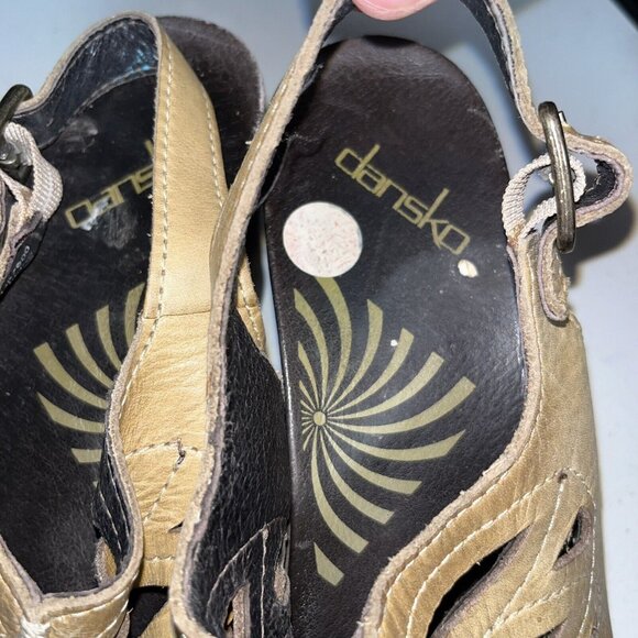 Dansko Rowena Slingback Sandal Womens Sz 8.5-9 EU 39 Beige Open Toe Wooden Heels - Picture 6 of 10